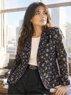 XOXO vintage Floral Print Blazer Jacket - Black & Lavender